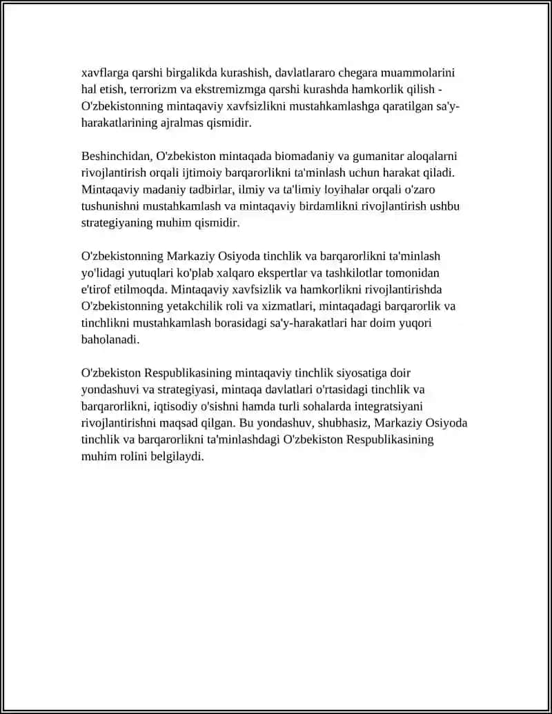 O'zbekistonning Markaziy Osiyoda Tinchlik va Barqarorlikni Ta'minlash 4