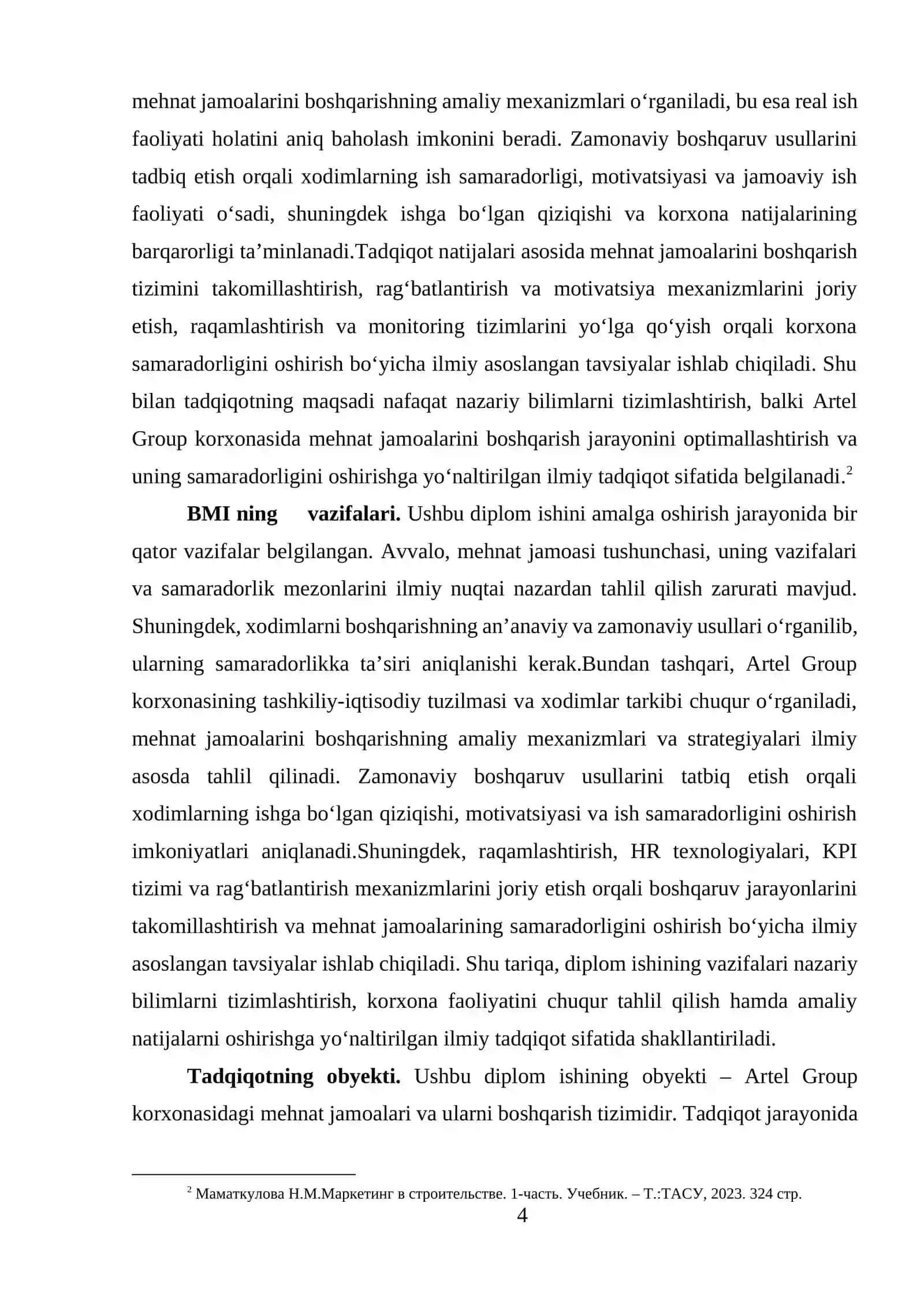 MEHNAT JAMOALARINI BOSHQARISHDA ZAMONAVIY USULLARNI TAKOMILLASHTIRISH YO‘LLARI (Artel Group MISOLIDA) 4