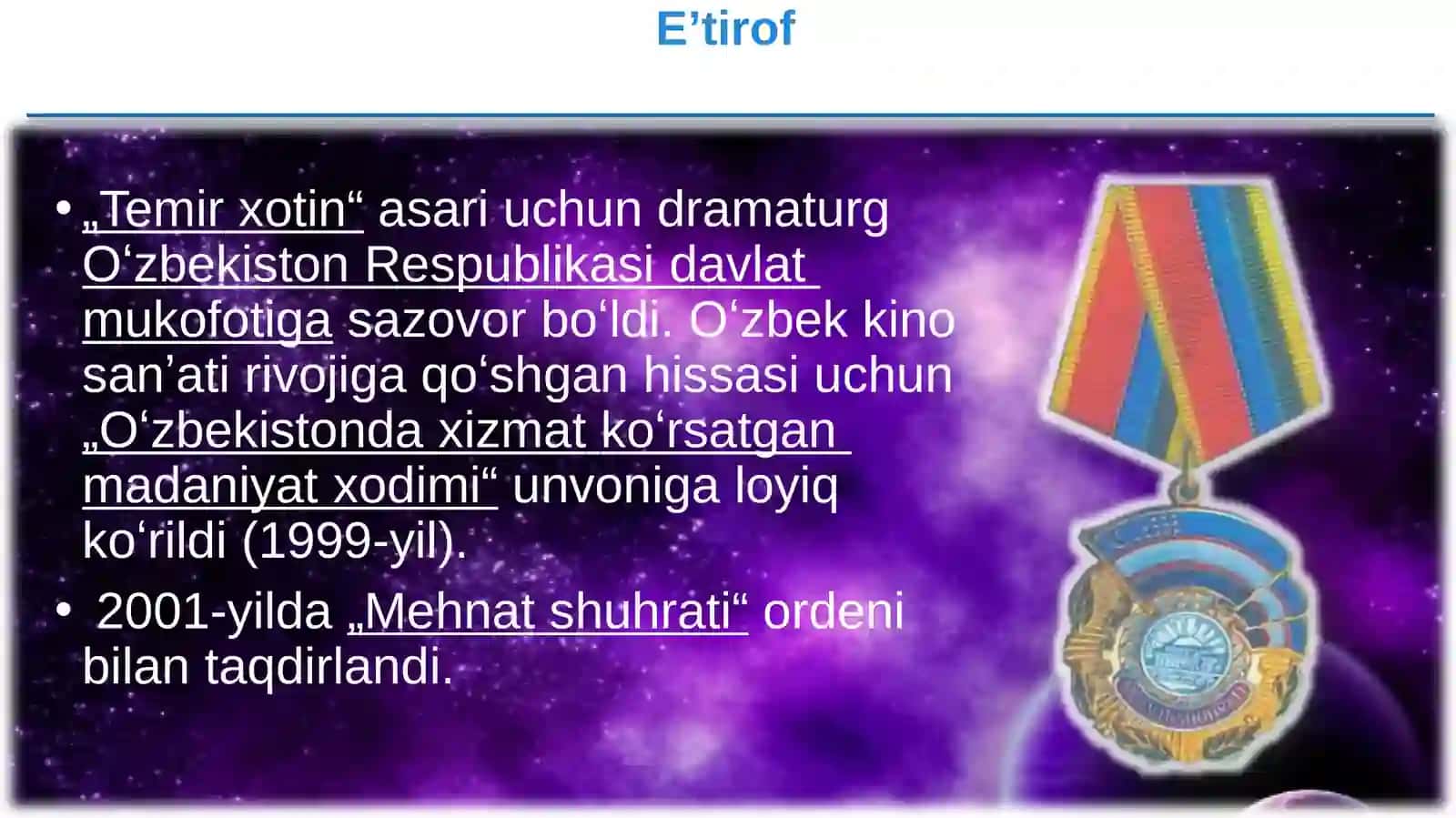 9-sinf Adabiyot fanidan Sharof Boshbekov hayoti va ijodi dars taqdimoti 4