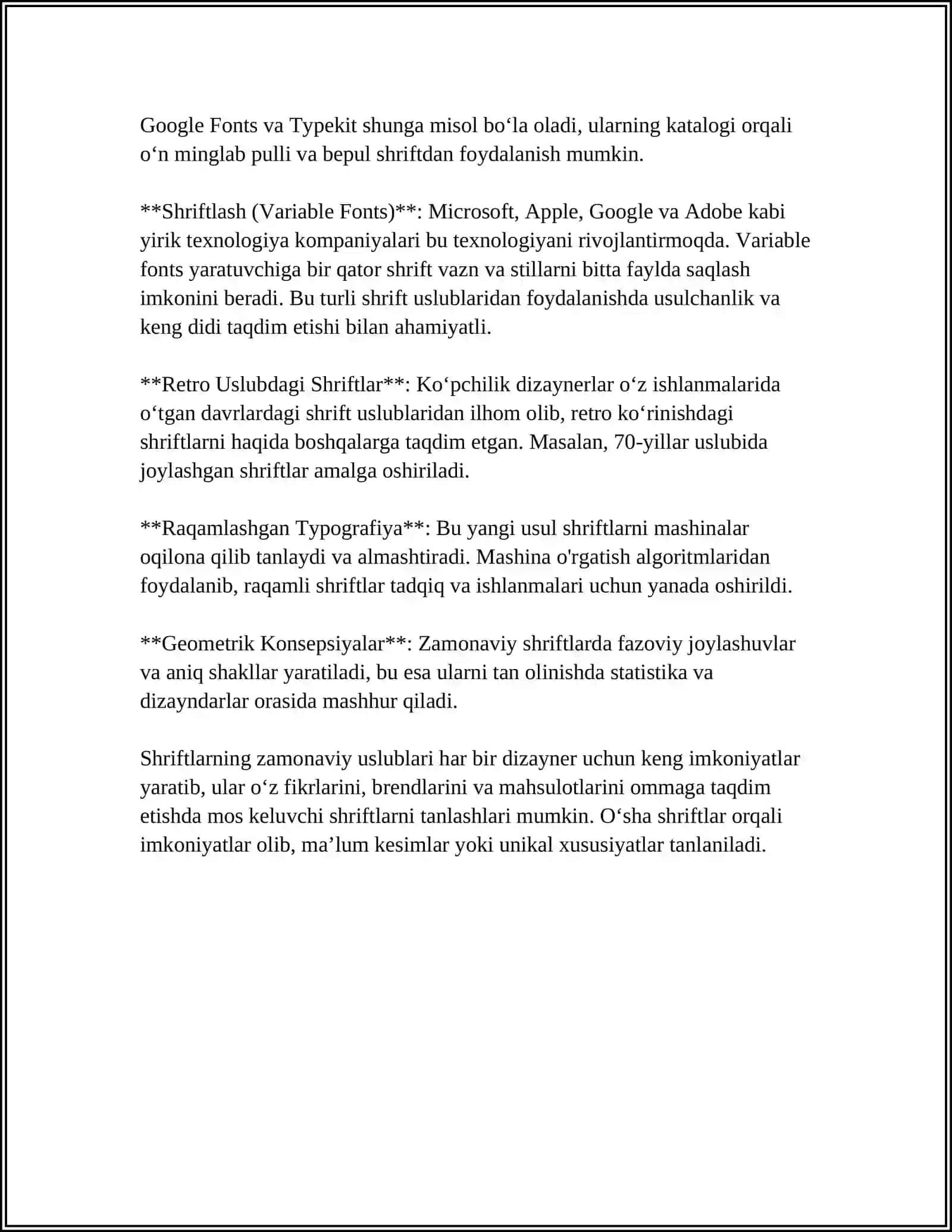 SHIRFTLARNING XUSUSIYATLARI.SHRIFTLARNI KARTADAGI VAZIFASI 4