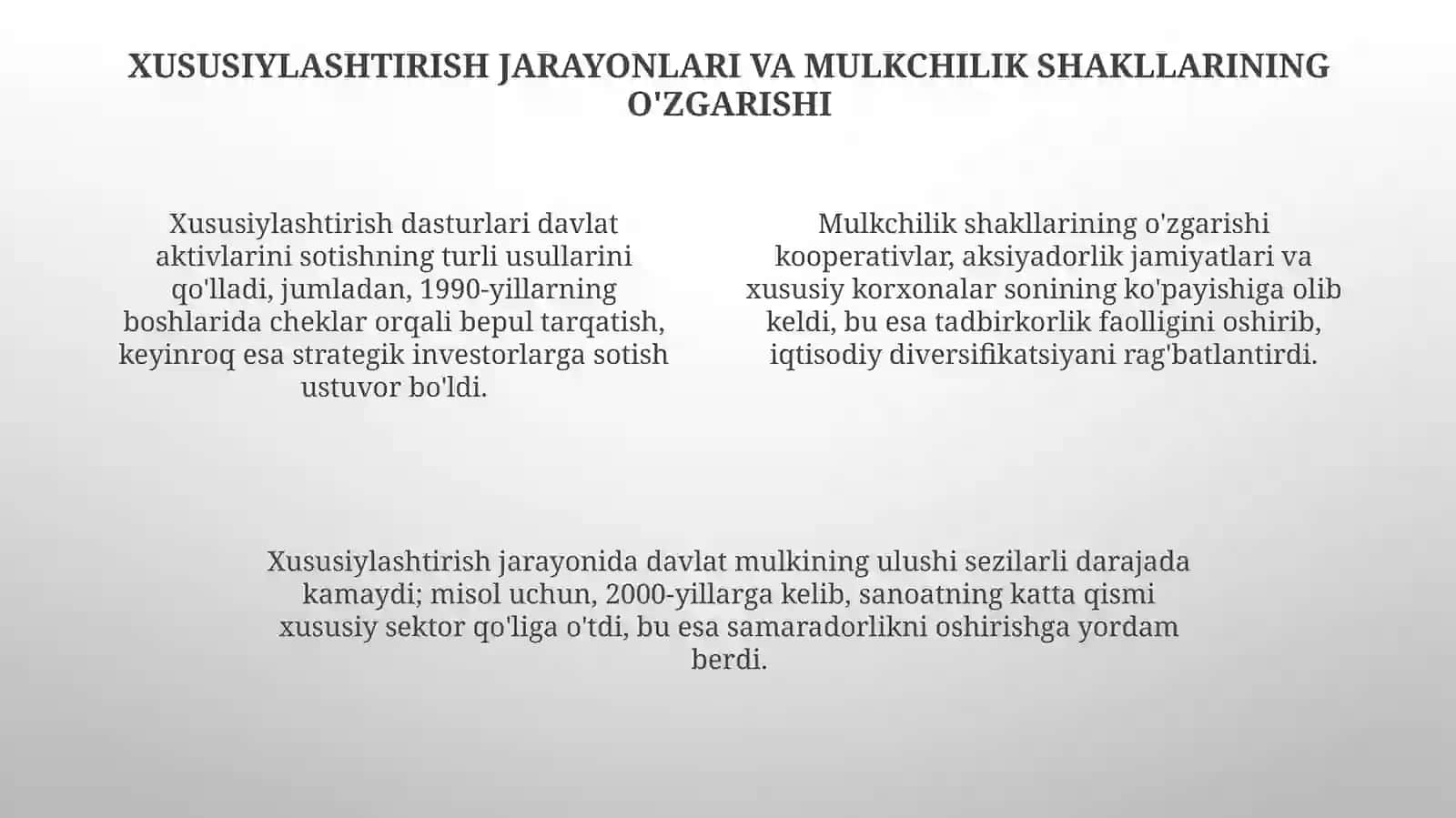 O'zbekistonda iqtisodiy islohotlar va bozor munosabatlarining shakllanishi 4