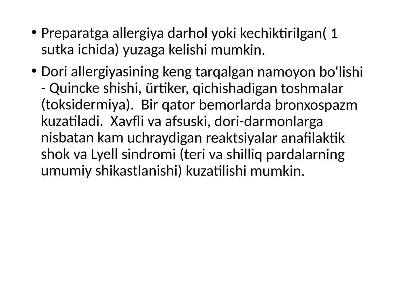 Dori-darmon allergiyasida bolalar og'iz bo'shlig'i shilliq qavatida dio'zgarishlar, klinik belgilari, tashxisi, davosi 4