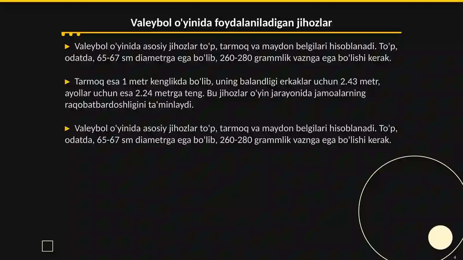 Valeybol sport turining maydoni òlchamlari va jihozlari 4