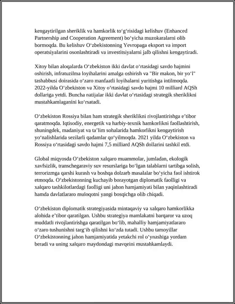 Oʼzbekistonning tashqi siyosati va diplomatik strategiyasi 4