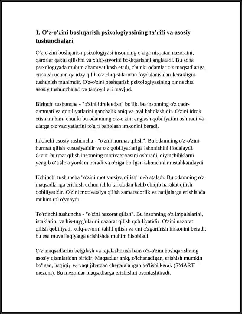 Mavzu: O'Z O'ZINI BOSHQARISH PSIXOLOGIYASI FANINING ASOSIY TUSHUNCHALARI VA IQTISODCHI MUTAXASSISLAR FAOLIYATIDAGI AHAMIYATI 4