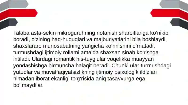 Talabalik davri 0‘spirinlikning ikkinchi bosqichi 4