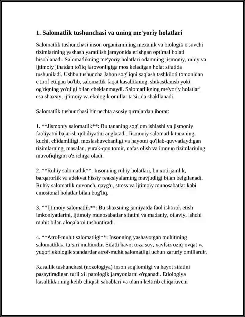 SALOMATLIK, MOSLASHUV, KASALLIK (NOZOLOGIYA), ETIOLOGIYA, PATOGENEZ, SINDROM, SIMPTOM, SEMIOTIKA (SEMIOLOGIYA) TUSHUNCHASI 4