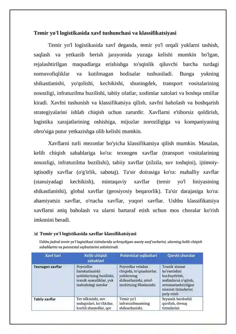 Temir yo‘l logistika tizimlarida risklarni baholash va boshqarishning ilmiy-uslubiy asoslari 4