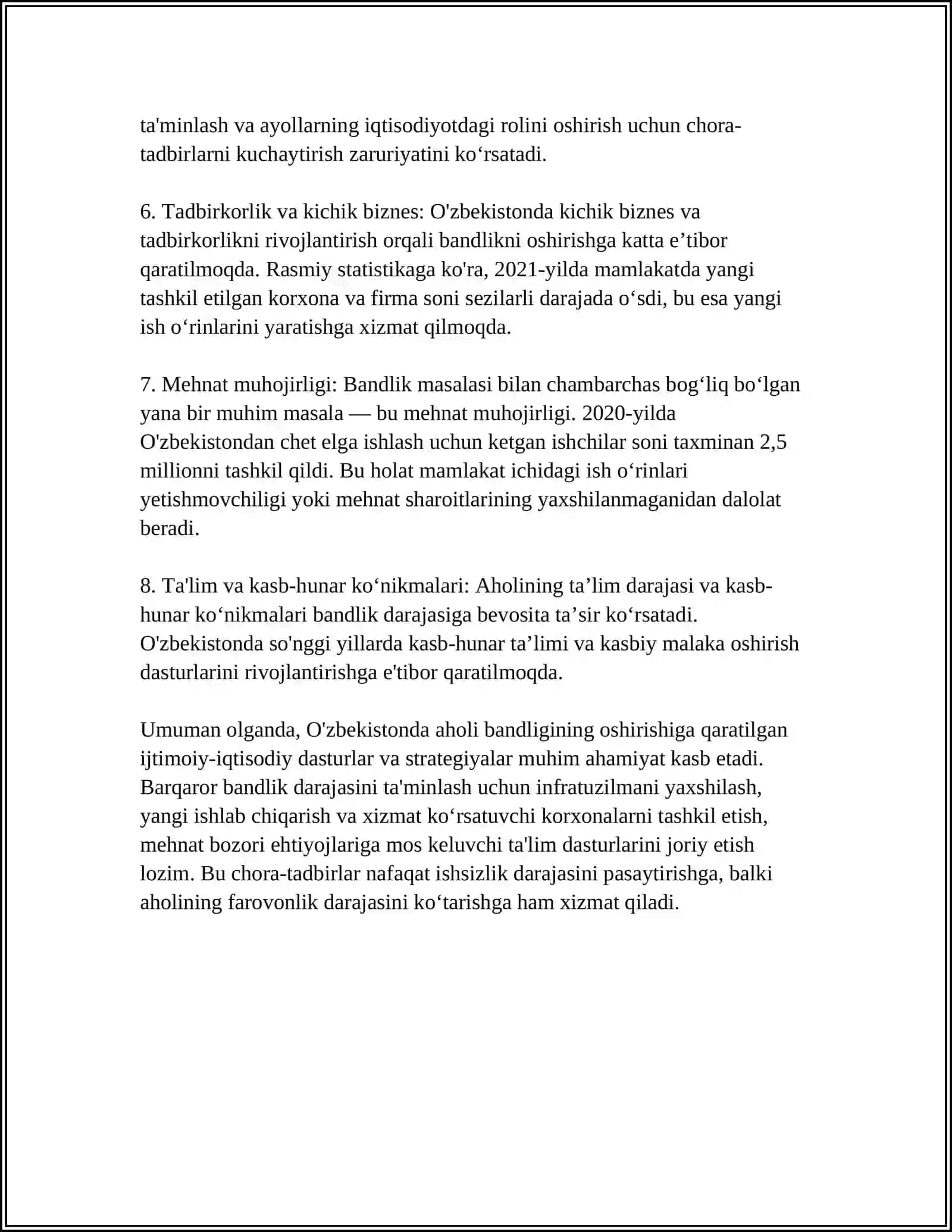 IJTIMOIY SOHANI RIVOJLANTIRISHGA YO'NALTIRILGAN AHOLI BANDLIGI VA REAL DAROMADLARINI IZCHIL OSHIRIB BORISHI 4