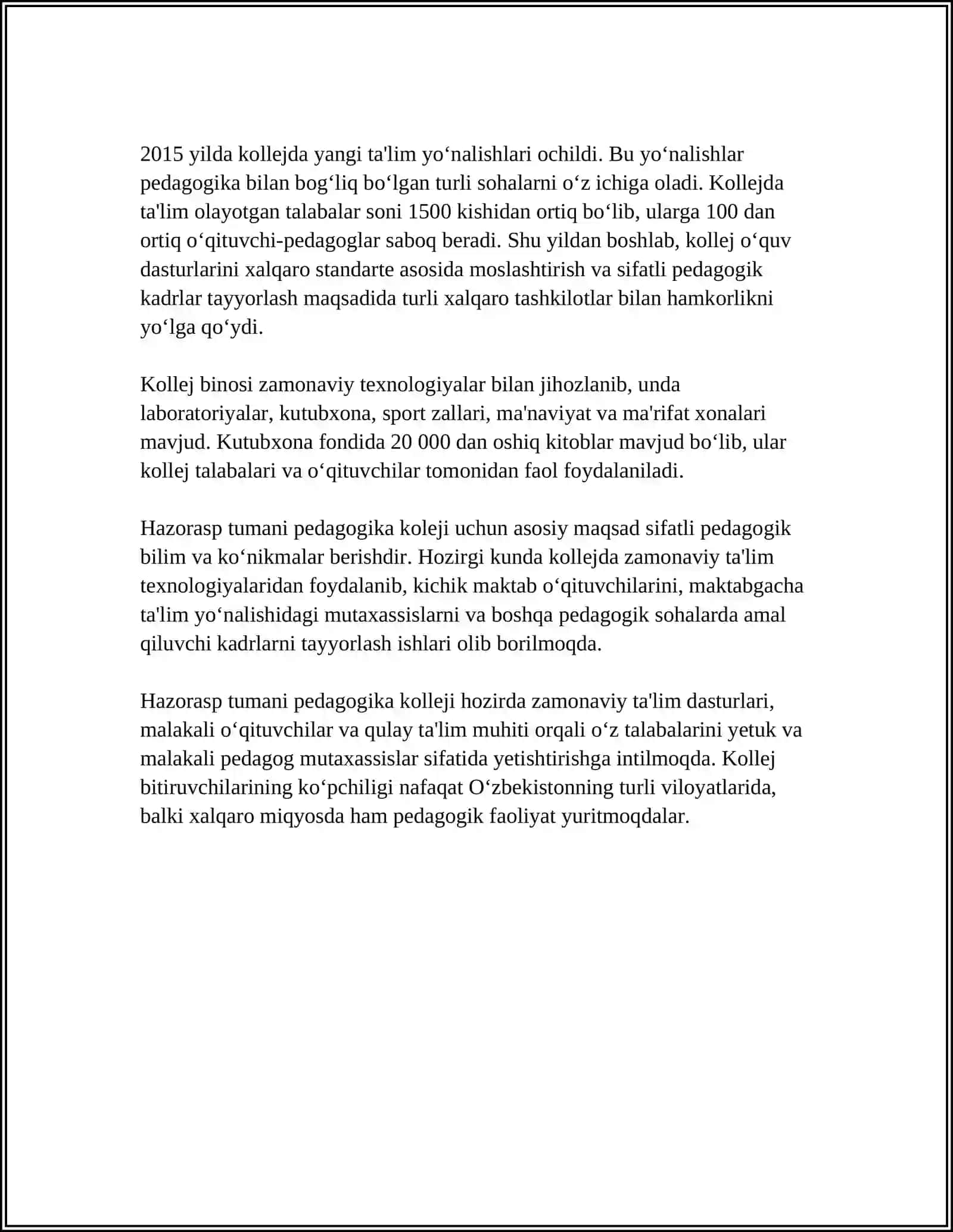 Hazorasp Tumani Pedagogika Kolleji Tarixi 4
