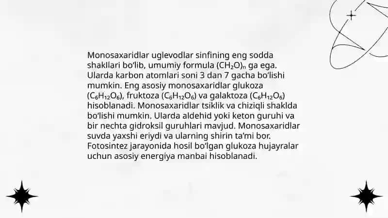 Karbonsuvlar. Monosaxaridlarning tuzilishi va xossalari 4
