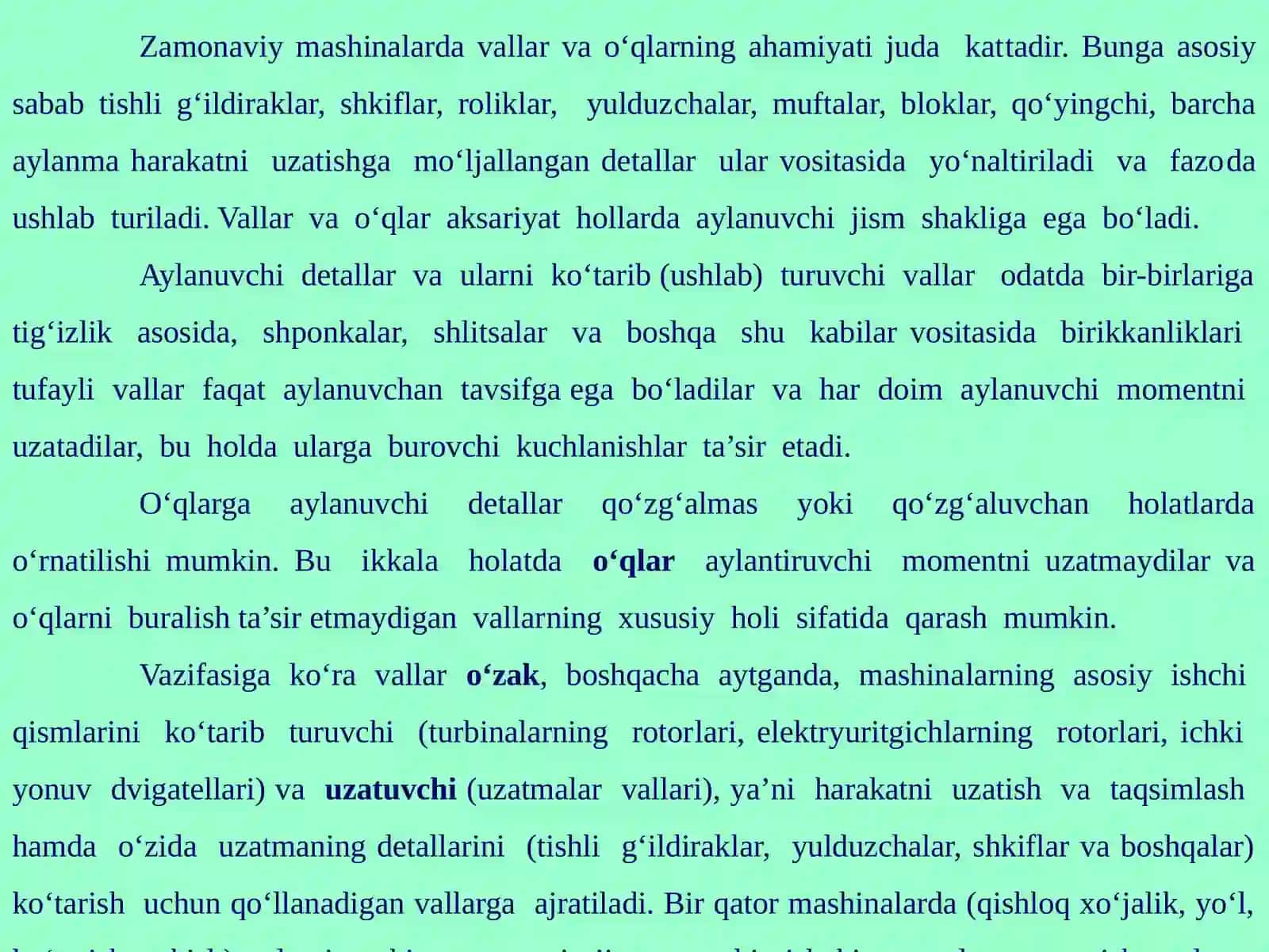 Vallar va o‘qlarning tuzilishi va ular uchun ishlatiladigan mate­ri­allar. 4