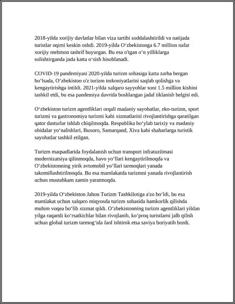 Oʻzbekiston turizm agentliklarining tarixi va rivojlanishi 4