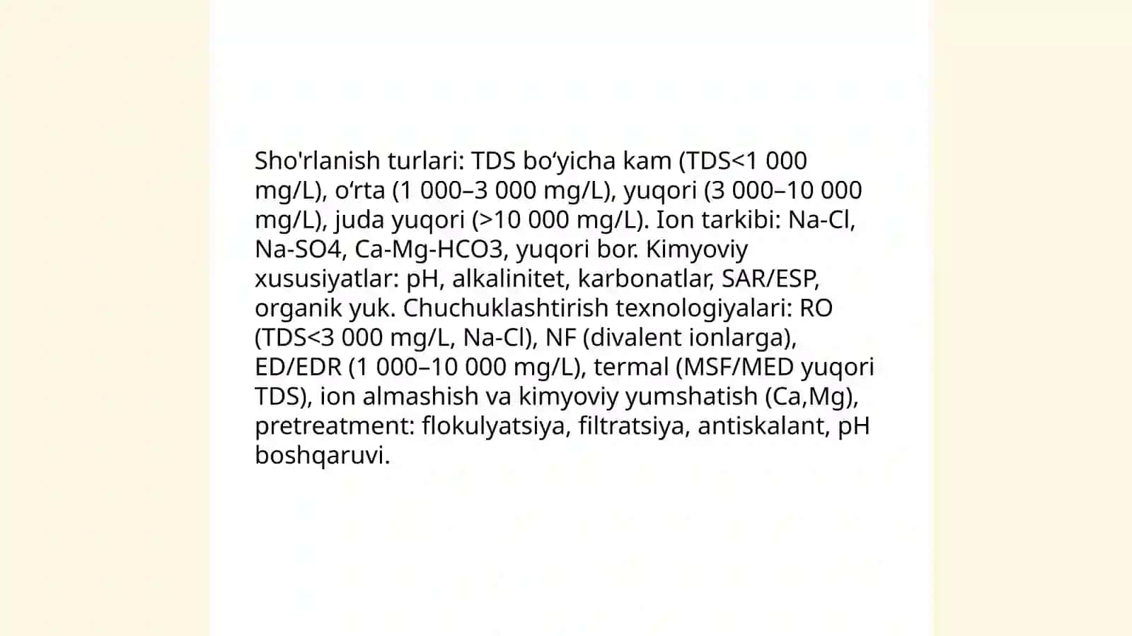 O'zbekiston sharoitida sho'r suvlarni chuchuklashtirish g'oyasini yaratish 4