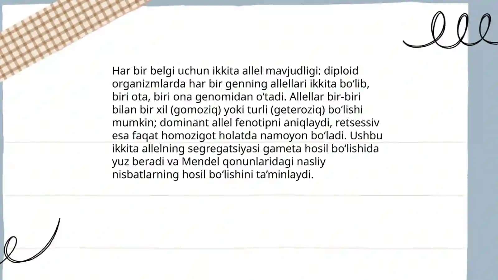 Mendel qonunlarining amalga oshishi uchun zarur sharoitlar 4