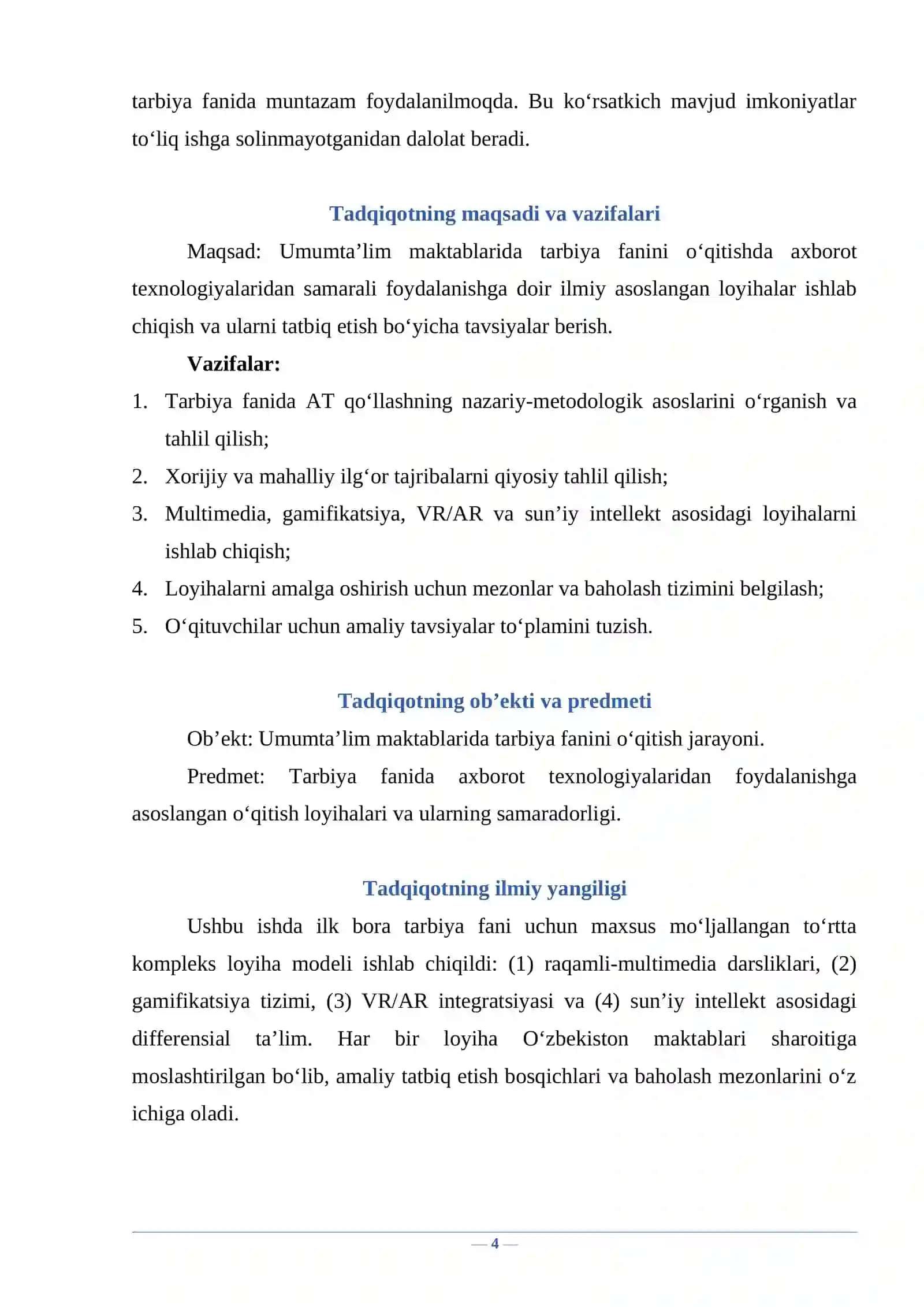 Umumta’lim maktablarida tarbiya fanini o‘qitishda axborot texnologiyalaridan foydalanishga doir loyihalar ishlab chiqish 4