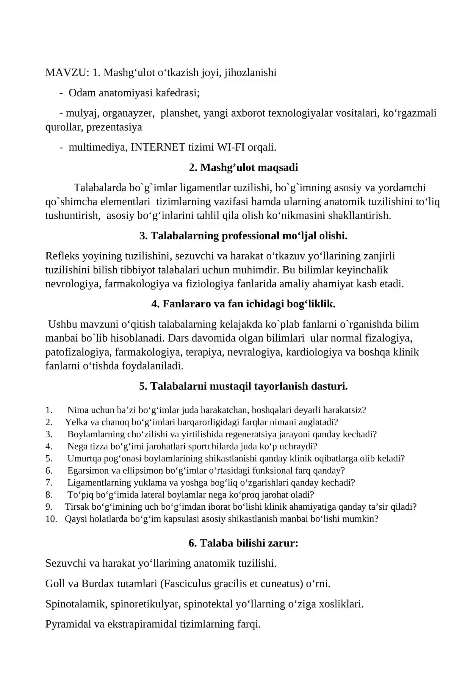 Tibbiyot oliy ta'lim muassalari talabalari uchun o'quv-uslubiy qo'llanma 4