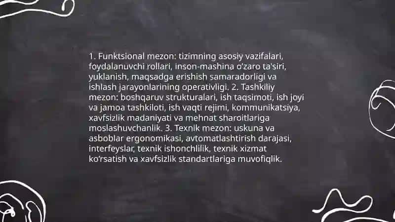 Ergonomik tizimlarni tahlil qilish va tasniflash 4