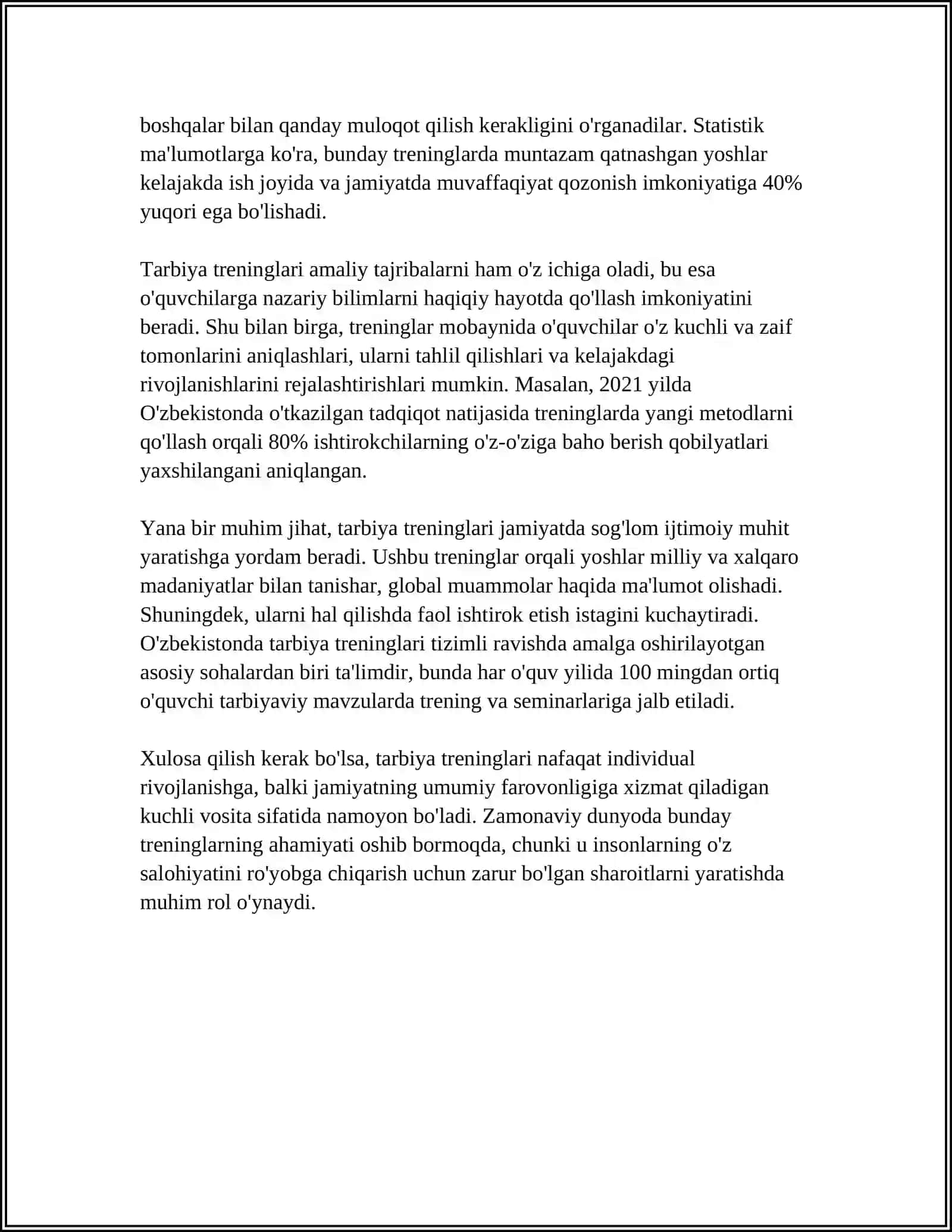 TATBIYA FANINI O'QITISHDA TARBIYA TRENINGLARI ASOSIDA FAOLIYATNI TASHKIL QILISH 4