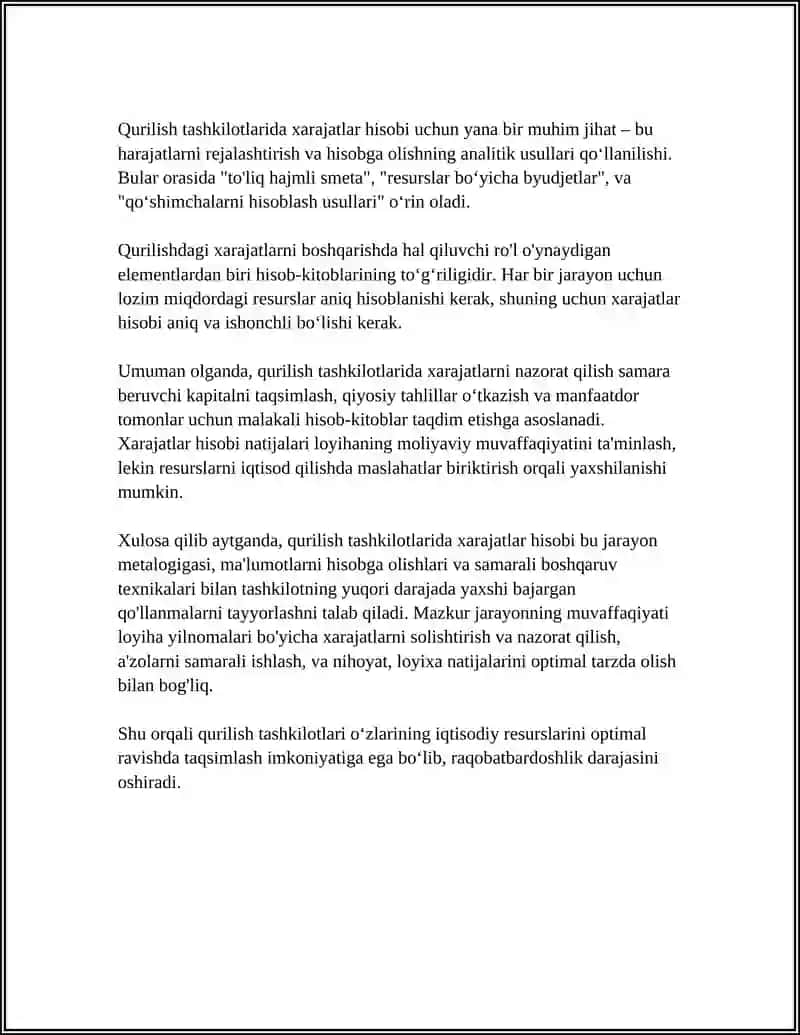 Qurilish Tashkilotlarida Xarajatlar Hisobini Hisoblash 4