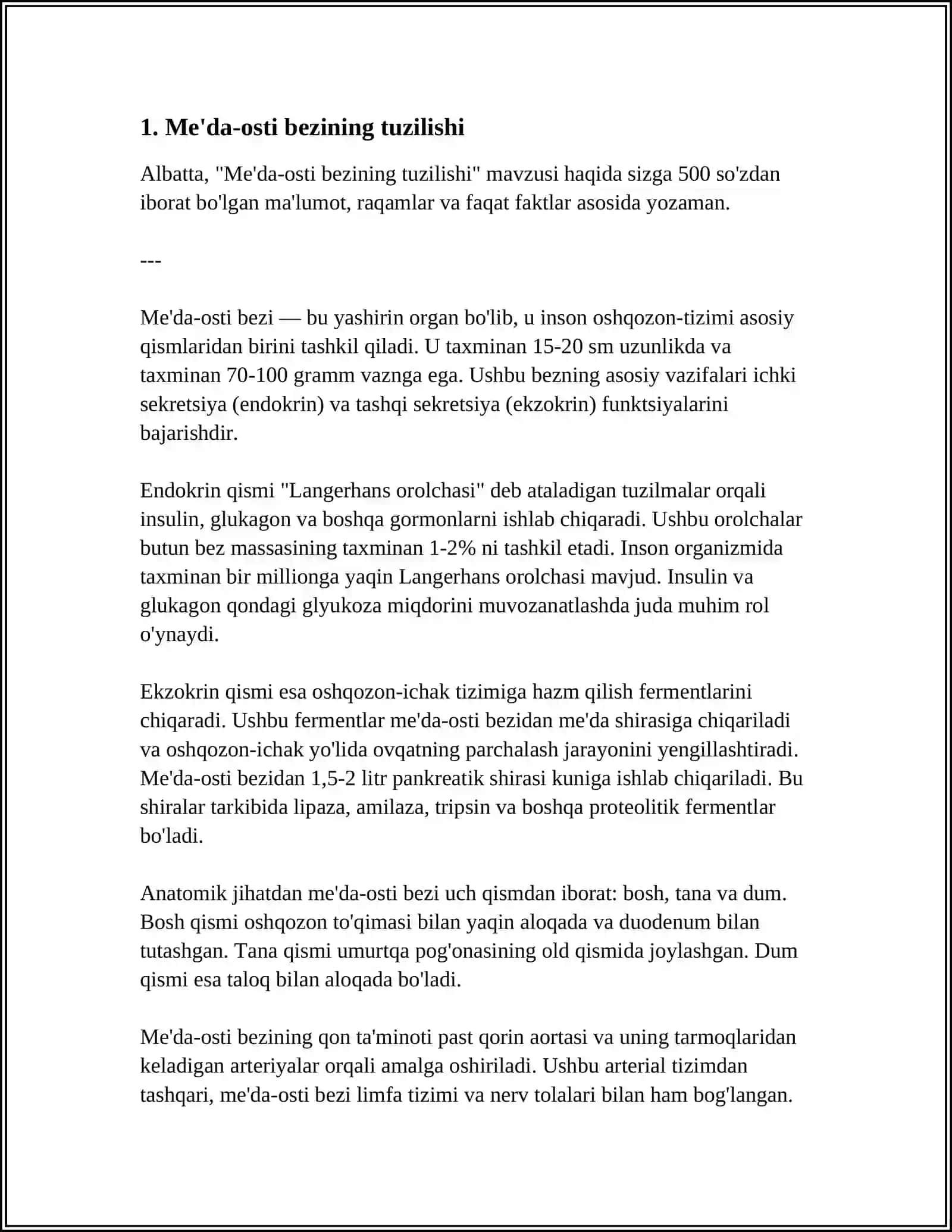 ME'DA OSTI VA BUYRAK USTI BEZINING FIZIOLOGIYASI.INSULIN VA GLUKAGON EFFEKTLARI.JINSIY GORMONLAR. REPRADUKTIV FUNKSIYADA GORMONLARNING AHAMIYATI 4