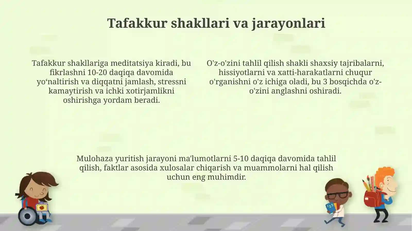 Tafakkur haqida tushuncha uchun turlar va operatsiyalari 4