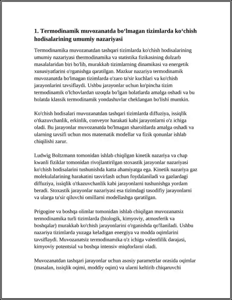 TERMODINAMIK MUVOZANATDA BO'LMAGAN TIZIMLARDA KO'CHISH HODISALARI 4