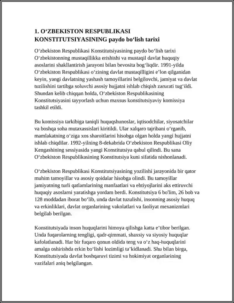 Oʻzbekiston Respublikasi Konstitutsiyasining Yozilishi va Õziga Xos Xususiyatlari 4
