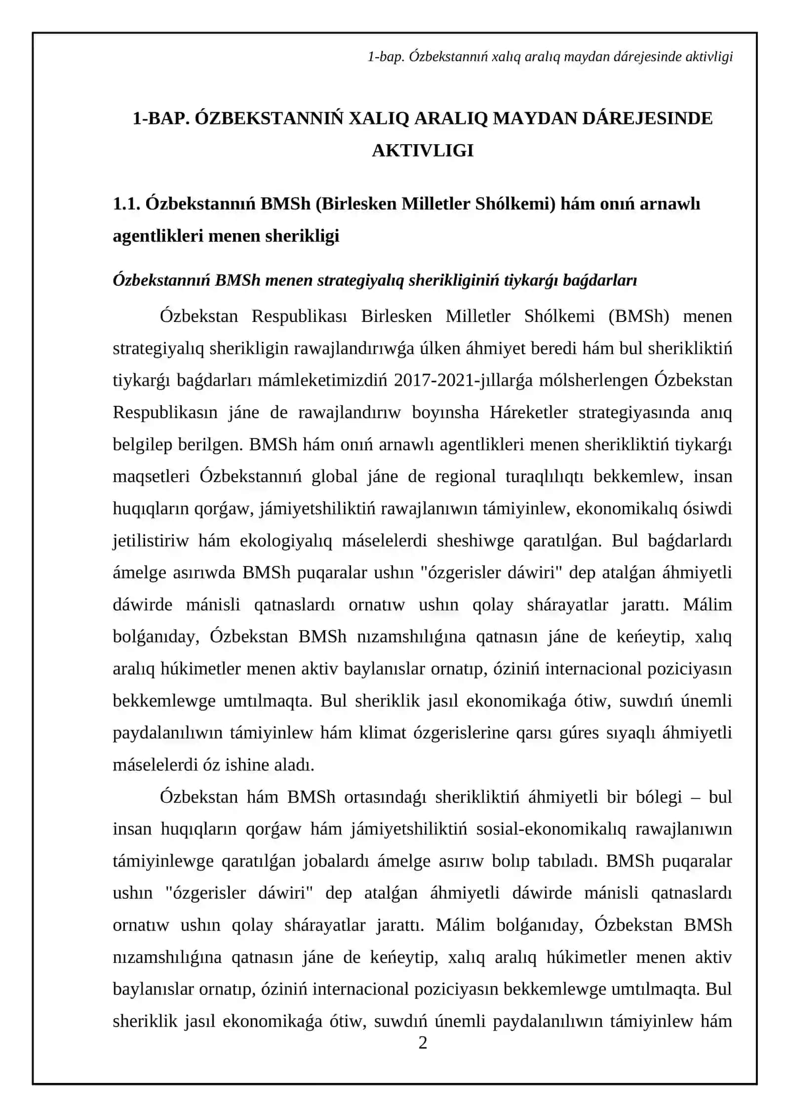 Ózbekstannıń xalıq aralıq shólkemler menen óz-ara baylanıslarınıń rawajlanıwı 4