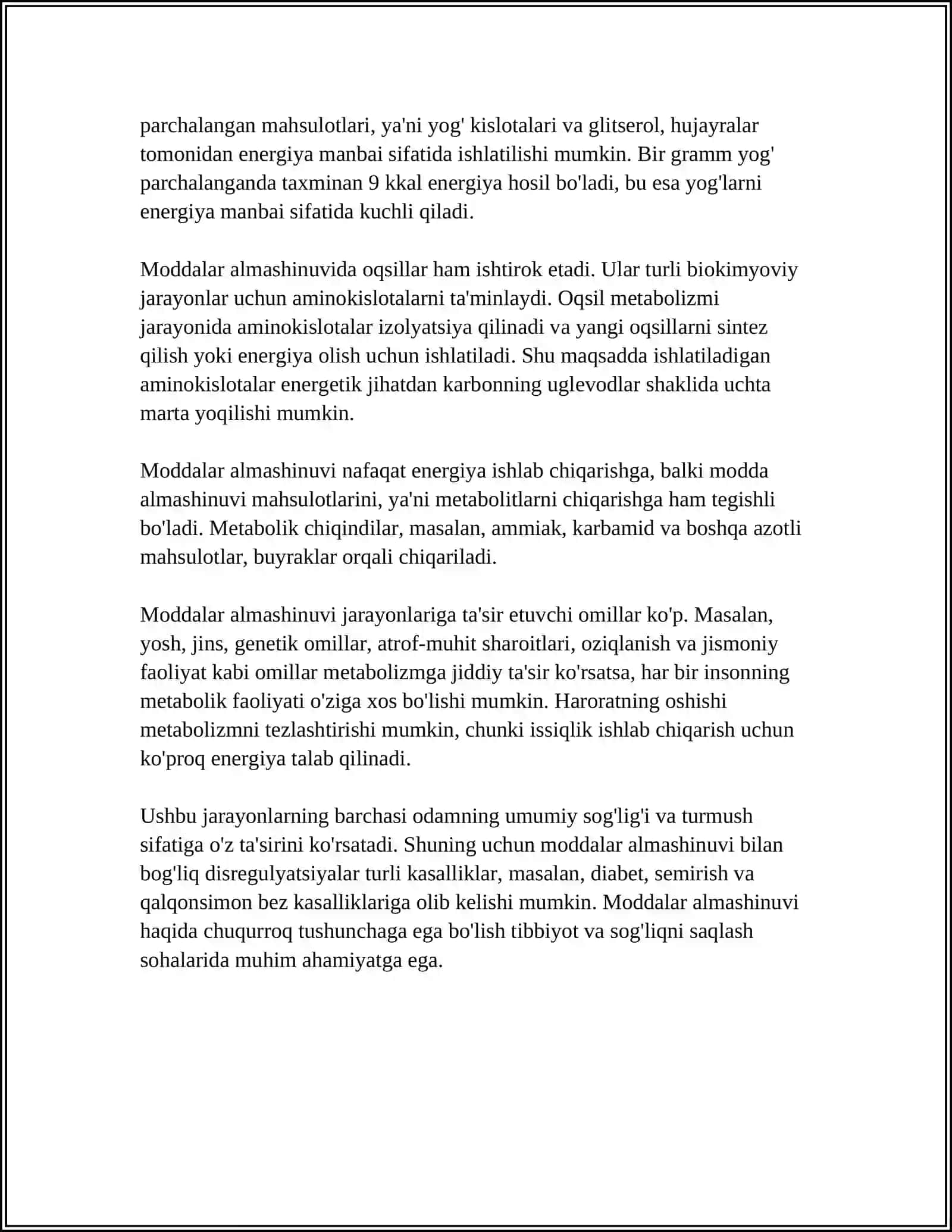 MODDALAR ALMASHINUVI HAQIDA UMUMIY TUSHUNCHA. LIPIDLAR ALMASHINUVI 4