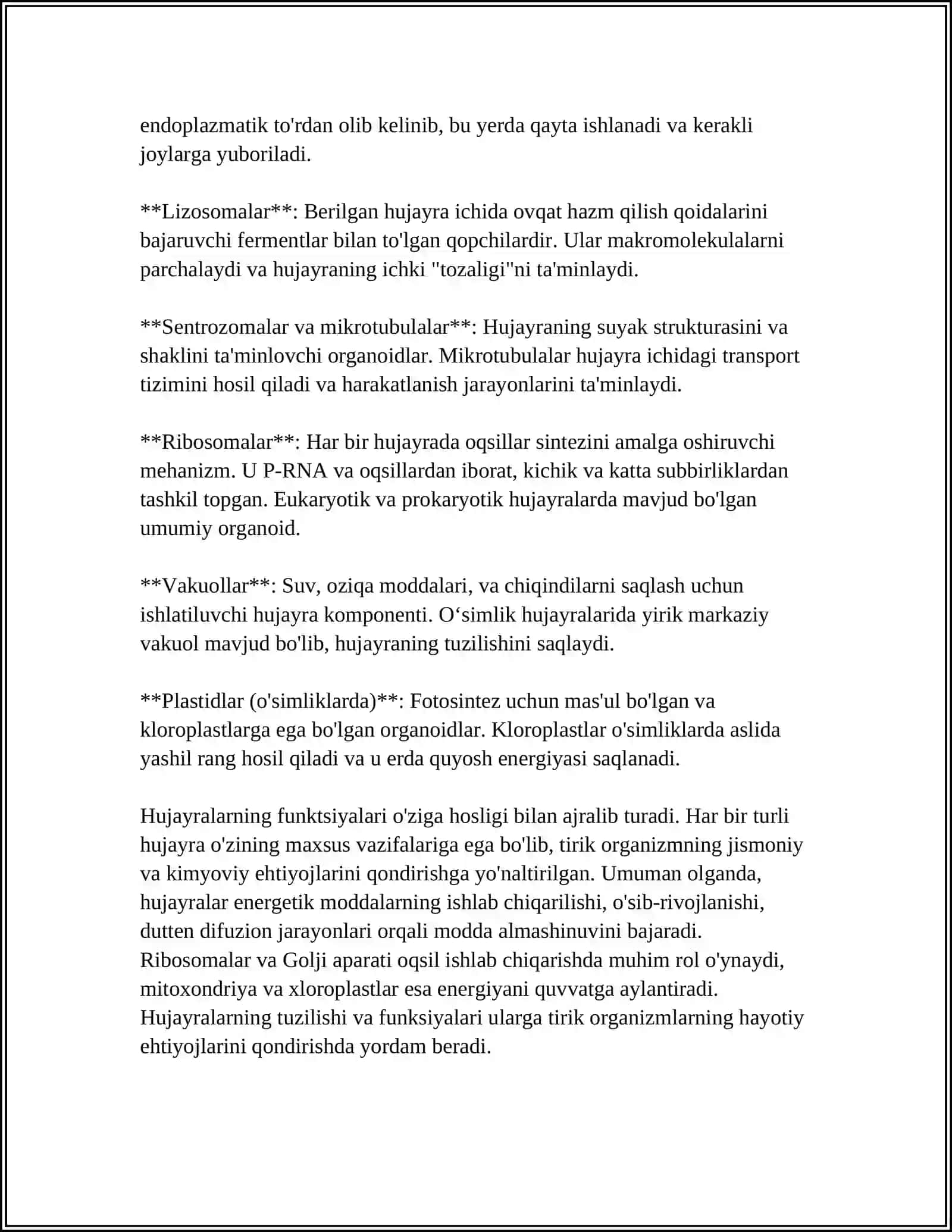 HUJAYRA TUZILISHI. HUJAYRA NAZARIYASI. HAYVON VA ODAM XROMOSOMALARINING MORFOFUNKSIONAL XARAKTERISTIKASI 4