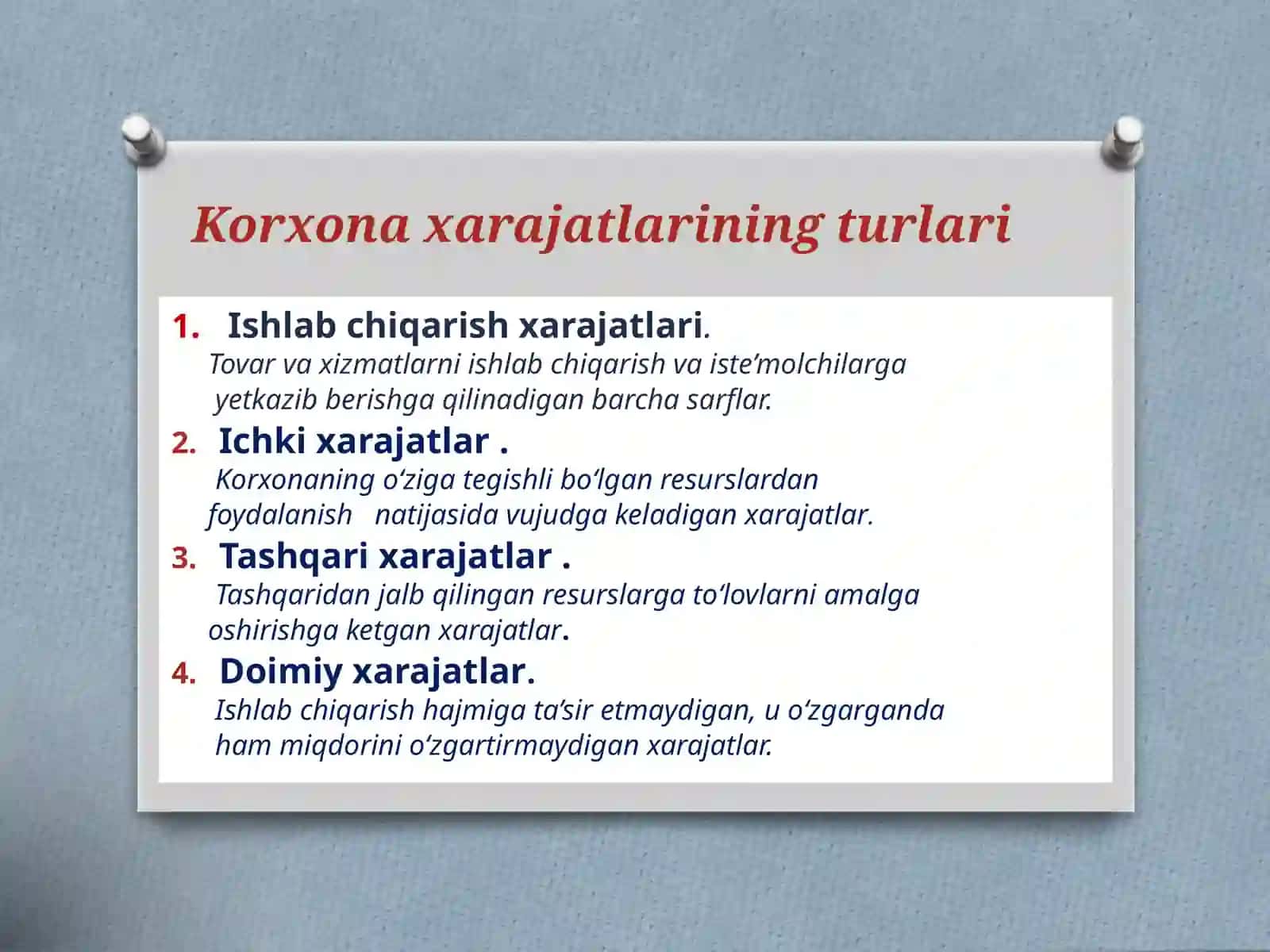 Korxona xarajatlari va foydalari 4