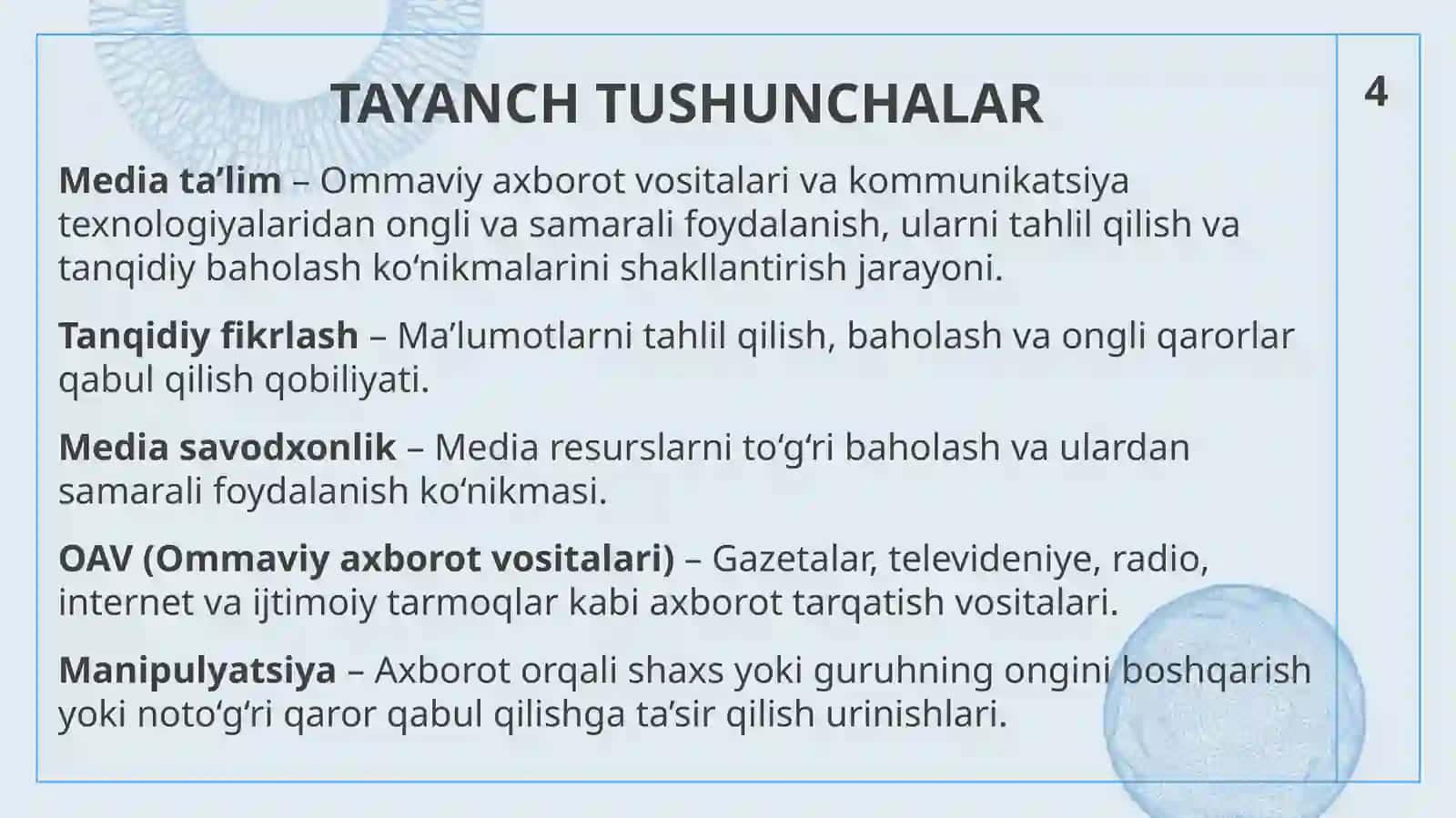 MEDIA TA’LIM NAZARIYASINING PEDAGOGIKADAGI O‘RNI 4