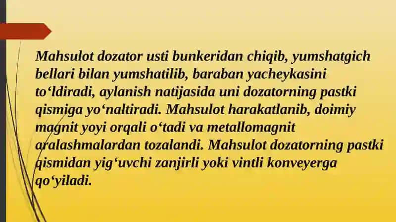 Tarelkasimon me’yorlagichning tuzilishi va me’yorlash jarayonlarini o’rganish. 4