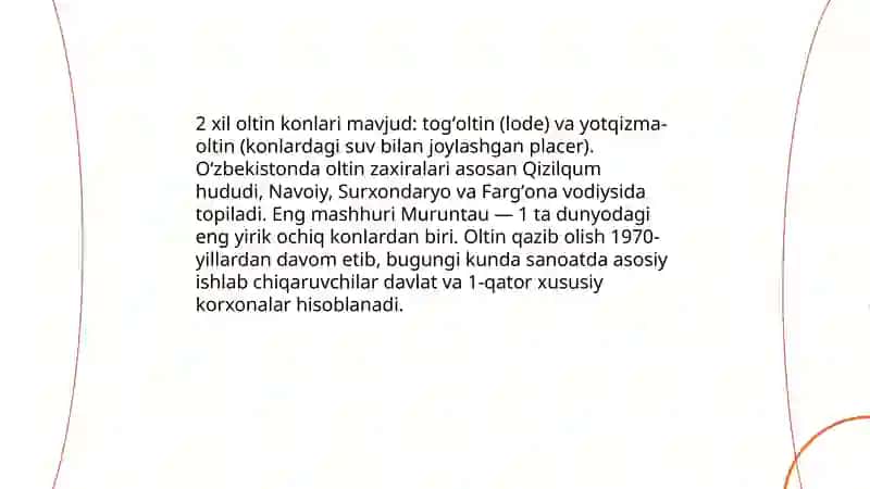 Oʻzbekistonning foydali qazilmalari haqida maʼlumot tayyorlash 4