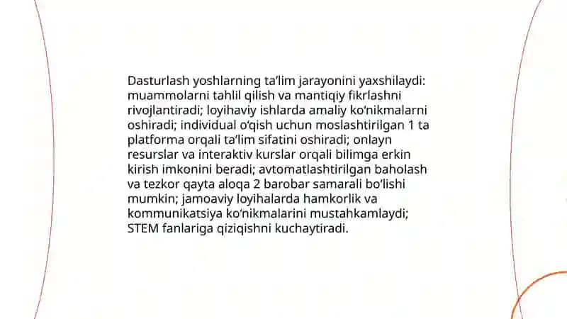 Dasturlashning yoshlar hayotidagi oʻrni 4
