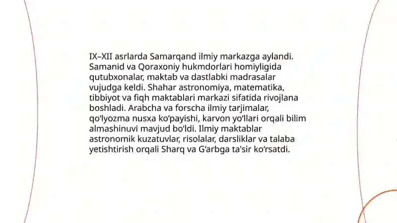 IX-XII asrlarda mamlakatimiz hududida ro‘y bergan madaniy uyg‘onish (Renessans) 4