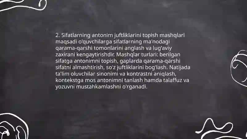 Sifat sòz turkumini òrganishdagi leksik-semantim mashqlar 4