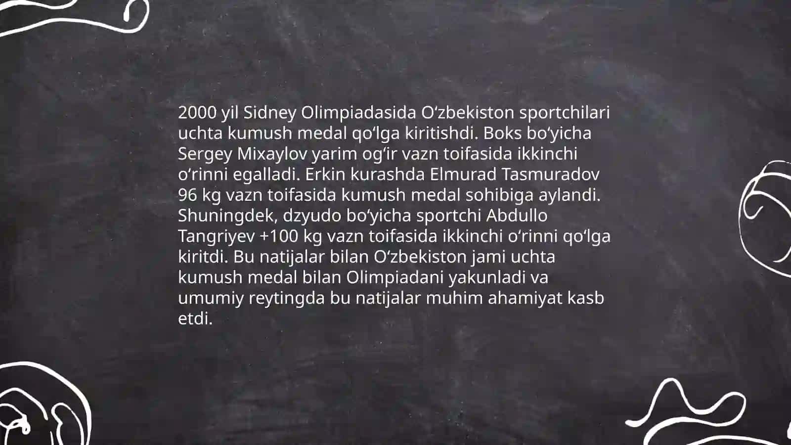 O‘zbekiston sportchilarining 1996-hozirgi davrgacha o‘tkazilgan Olimpiya o‘yinlaridagi yutuqlari 4