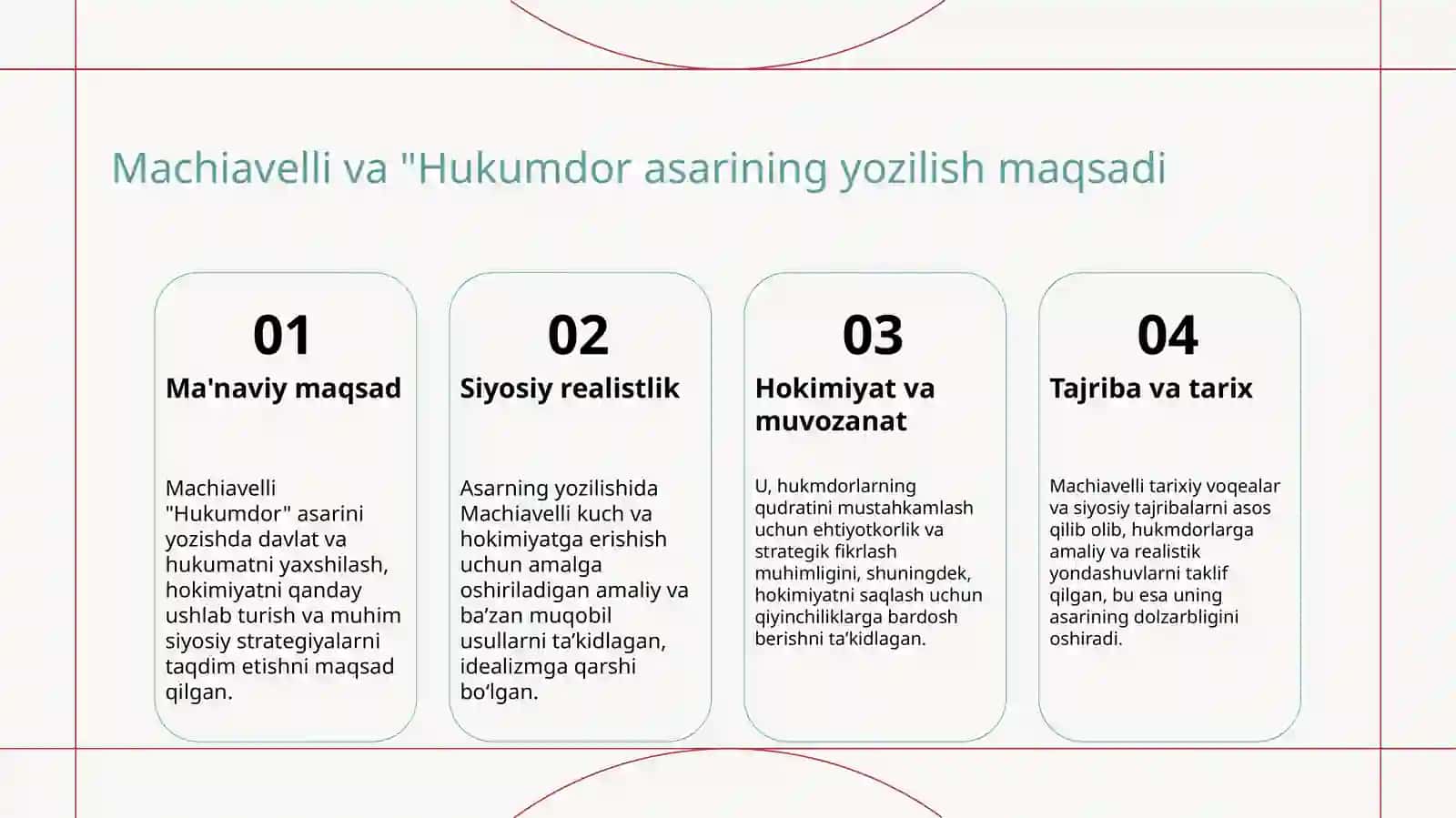 Machi Avelliyning "Hukumdor asarini" tahlil etish 4