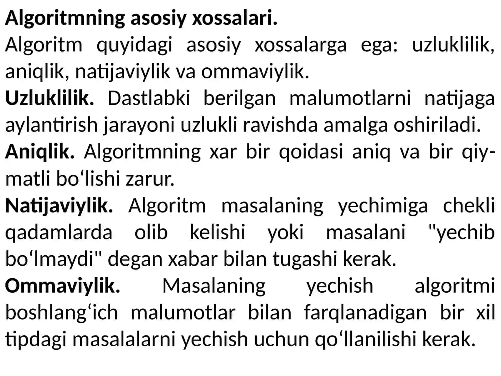 Algoritmning xossalari.Algoritmni tasvirlash usullari 4