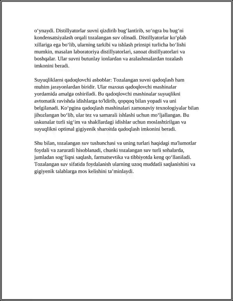 TOZALAGAN SUV. DISTILLYATOR HAQIDA TUSHUNCHA. SUYUQLIKLARNI QADOQLOVCHI ASBOBLAR 4