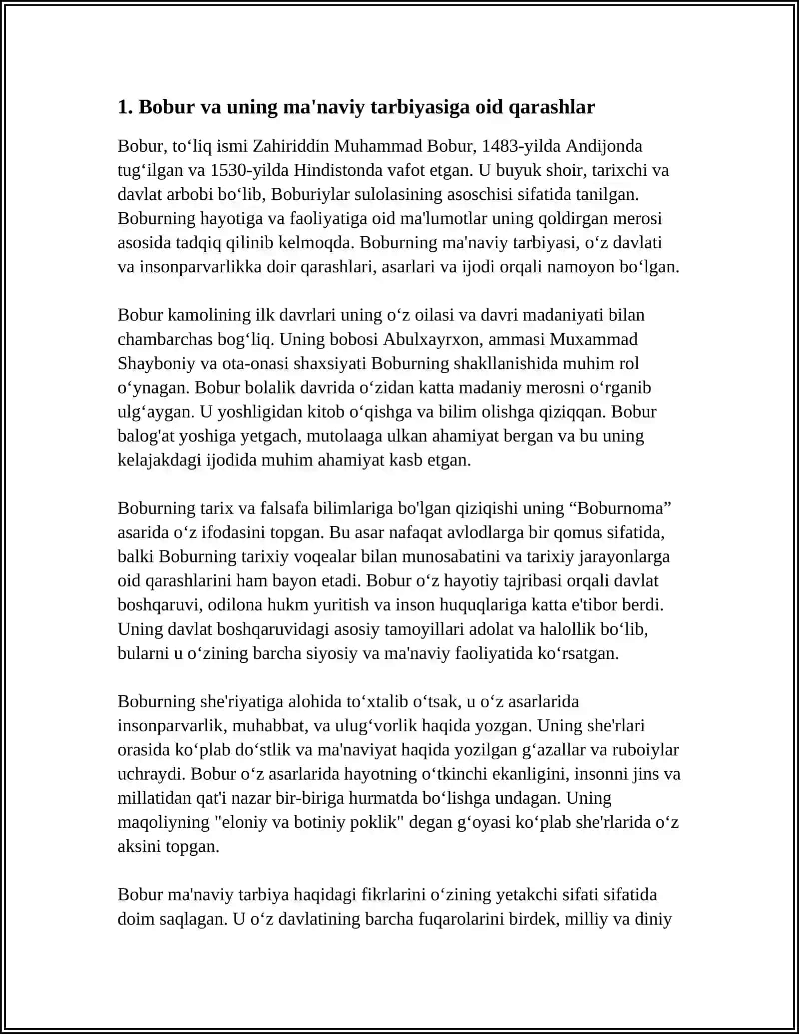 ZAHIRIDDIN MUXAMMAD BOBUR VA BOBURIYLAR MEROSIDA MA'NAVIY TARBIYAGA OID QARASHLAR 4