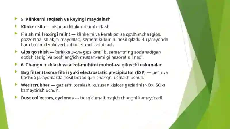 Portlandsement ishlab chiqarishdagi uskunalar. Gidravlik bog'lovchi moddalar, turlari, xossalari, afzallik va kamchiliklari 4