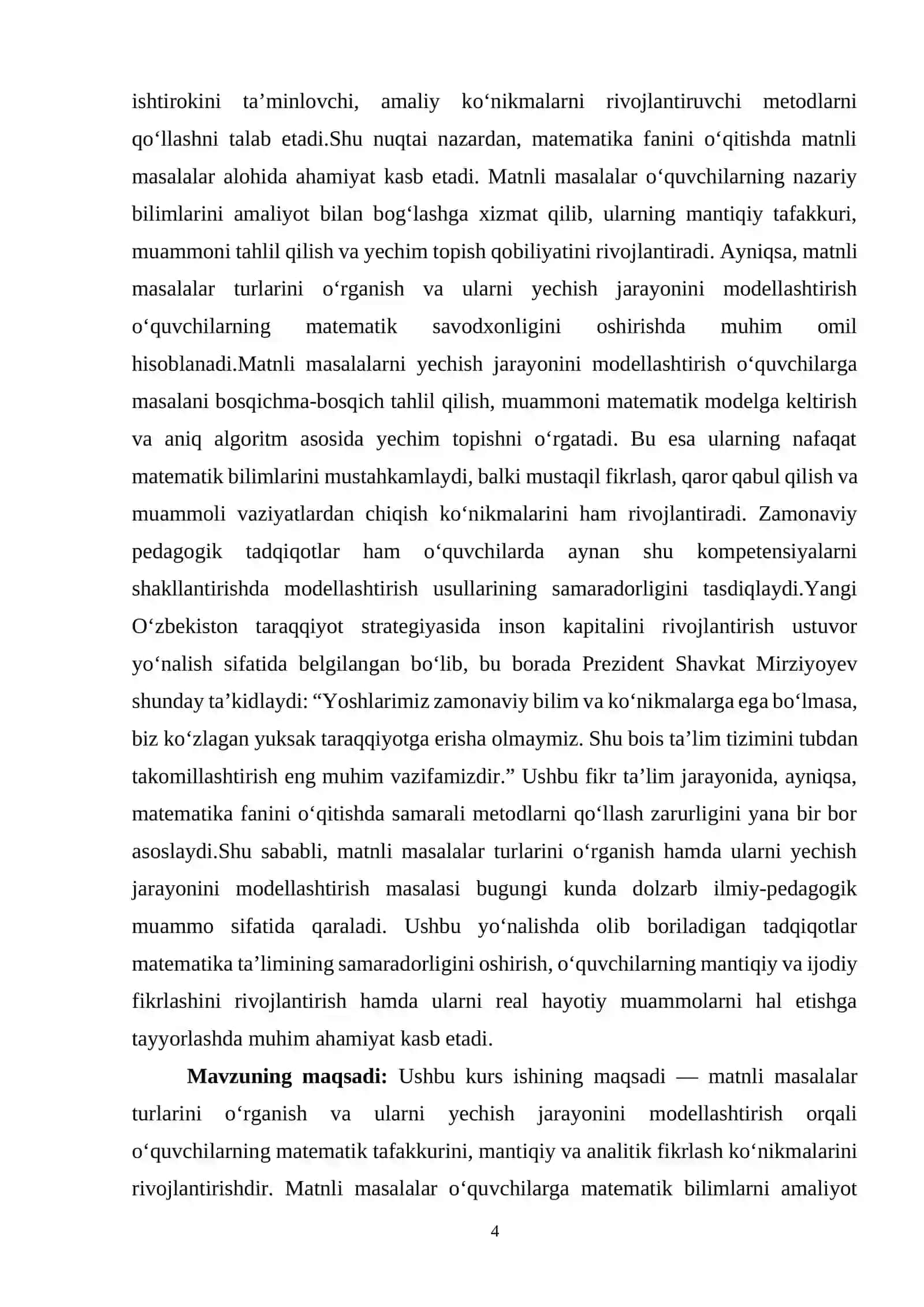 MATNLI MASALALAR TURLARI, MATNLI MASALALAR YECHISH JARAYONINI MODELLASHTIRISH 4