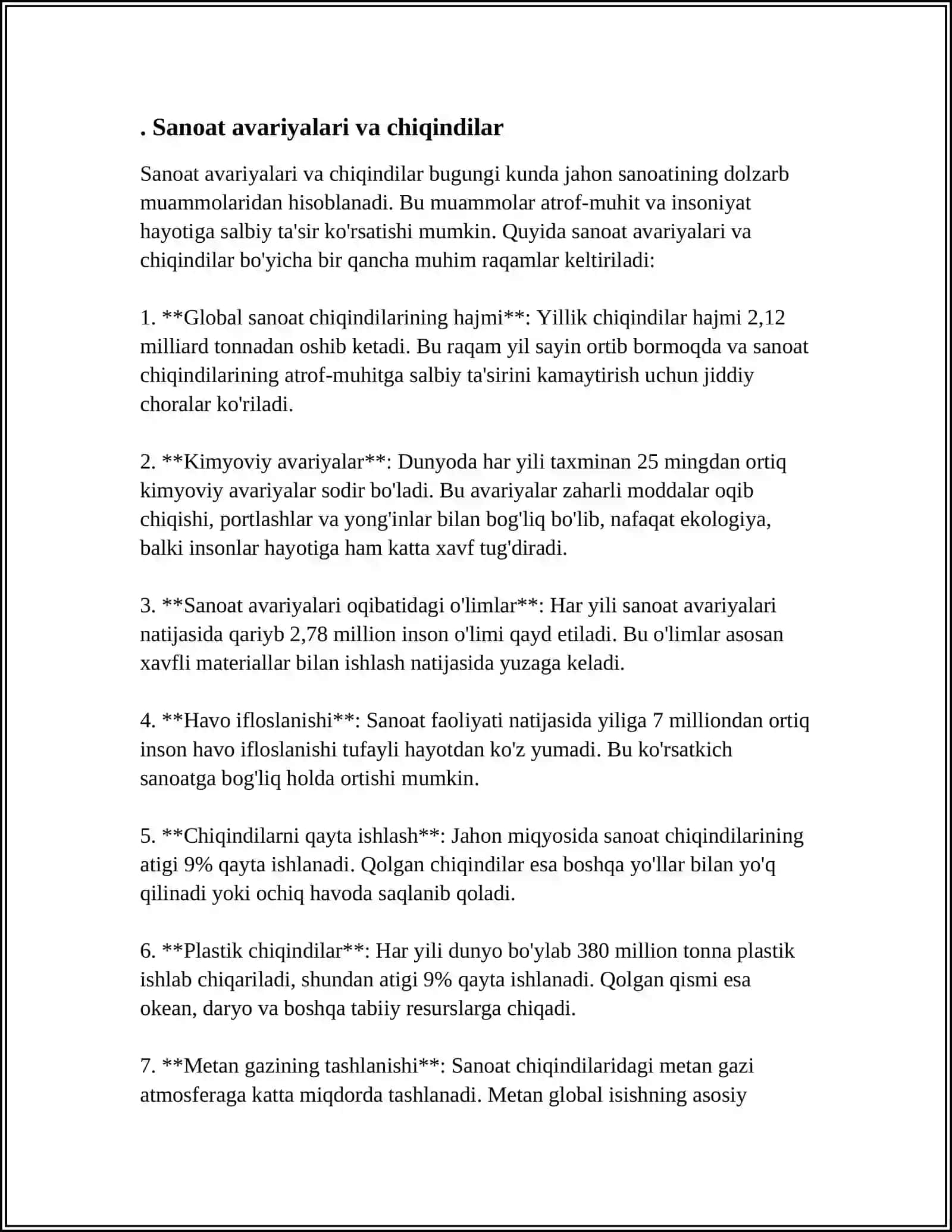 O'ZBEKISTONDA BO'LISHI MUMKIN BO'LGAN TEXNOGEN XAVFLAR. MARKAZIY OSIYODA BO'LISHI MUMKIN BO'LGAN TABIIY XAVFLAR 4