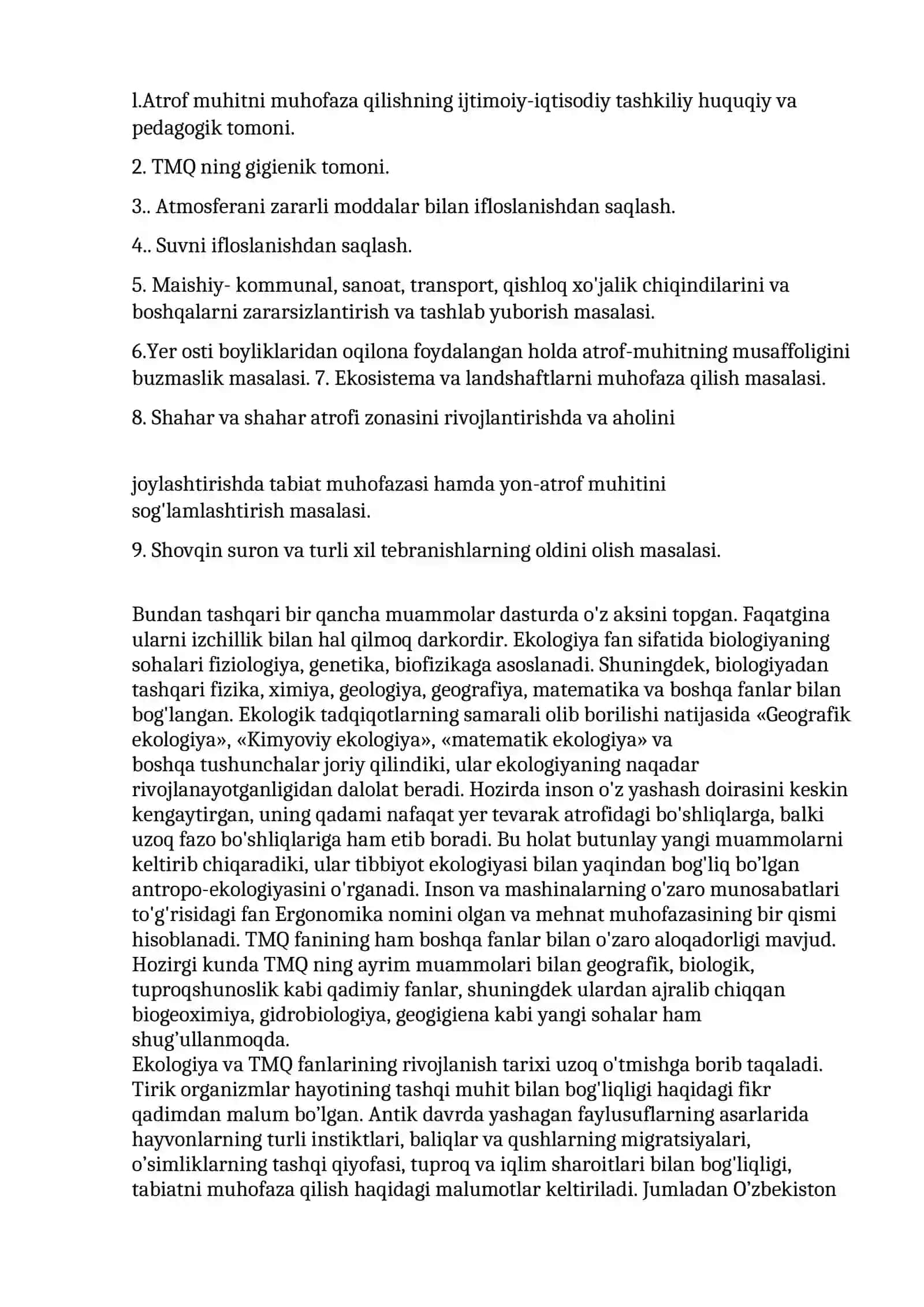 Ekologiya va Atrof muhit muhofazasi fanining maqsad-vazifalari 4