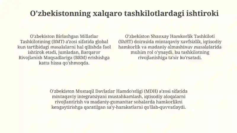 O'zbekistonning tashqi siyosati va xalqaro tashkilotlardagi ishtiroki 4