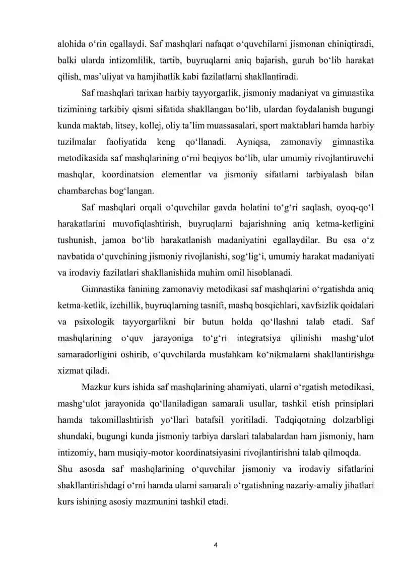 Saf mashqlarini o'rgatishni takomillashtirish 4
