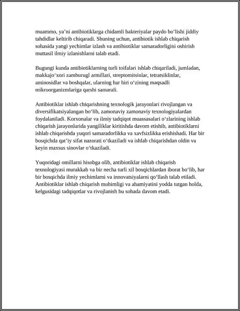 ANTIBIOTIKLAR ISHLAB CHIQARISH TEXNOLOGIYASI 4